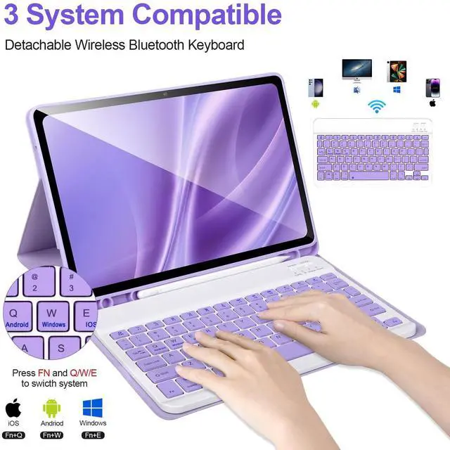Alt view image 3 of 5 - Keyboard Case for Samsung Galaxy Tab A9+/Plus 11'' 2023(SM-X210/X216/X218),Case with Keyboard for Samsung Tab A9+ with S Pen Holder,Detachable Bluetooth Keyboard for Galaxy A9 Auto Wake/Sleep,Purple