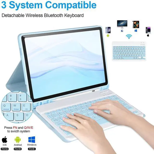 Alt view image 3 of 5 - Keyboard Case for Samsung Galaxy Tab A9+/Plus 11'' 2023(SM-X210/X216/X218),Case with Keyboard for Samsung Tab A9+ with S Pen Holder,Detachable Bluetooth Keyboard for Galaxy A9 Auto Wake/Sleep (Blue)