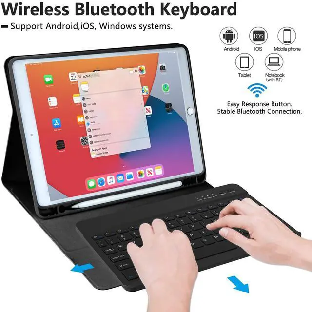 Alt view image 3 of 5 - BAIBAO iPad 9th Generation Case with Keyboard 10.2 Inch - Detachable Slim Cover with Pencil Holder, Compatible with iPad 8th/7th Gen, Pro 10.5, Air 3rd (Black)