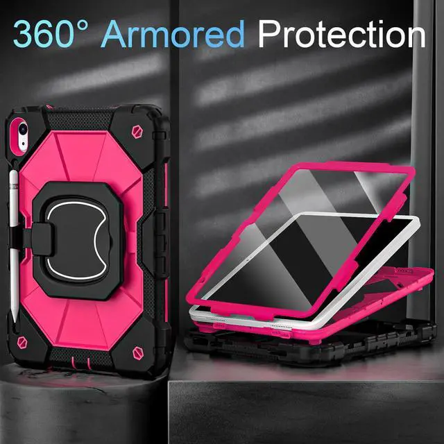 Alt view image 2 of 5 - Auizotl Case for iPad 10th Generation 10.9 Inch/iPad 11 Inch (A16) 2025 11 Inch,10th Generation Case with 360 Rotating Stand Screen Protector,Heavy Duty Shockproof Cover for iPad10th,Black Pink