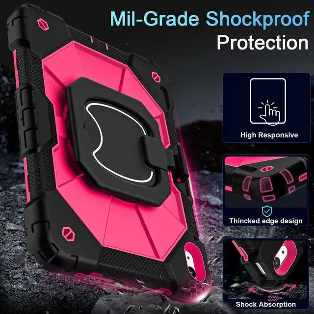 Alt view image 3 of 5 - Auizotl Case for iPad 10th Generation 10.9 Inch/iPad 11 Inch (A16) 2025 11 Inch,10th Generation Case with 360 Rotating Stand Screen Protector,Heavy Duty Shockproof Cover for iPad10th,Black Pink