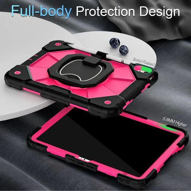 Alt view image 4 of 5 - Auizotl Case for iPad 10th Generation 10.9 Inch/iPad 11 Inch (A16) 2025 11 Inch,10th Generation Case with 360 Rotating Stand Screen Protector,Heavy Duty Shockproof Cover for iPad10th,Black Pink