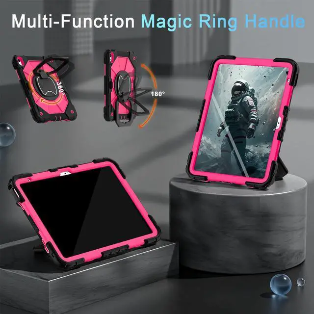 Alt view image 5 of 5 - Auizotl Case for iPad 10th Generation 10.9 Inch/iPad 11 Inch (A16) 2025 11 Inch,10th Generation Case with 360 Rotating Stand Screen Protector,Heavy Duty Shockproof Cover for iPad10th,Black Pink