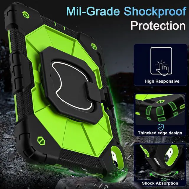 Alt view image 3 of 5 - Auizotl Case for iPad (A16) 11th Generation 11 Inch (2025) /iPad 10th Generation 10.9 Inch (2022) with Rotating Stand Screen Protector,Heavy Duty Shockproof Cover for i Pad 10th Gen Case,Black Green
