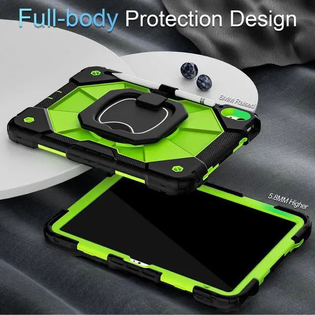 Alt view image 4 of 5 - Auizotl Case for iPad (A16) 11th Generation 11 Inch (2025) /iPad 10th Generation 10.9 Inch (2022) with Rotating Stand Screen Protector,Heavy Duty Shockproof Cover for i Pad 10th Gen Case,Black Green