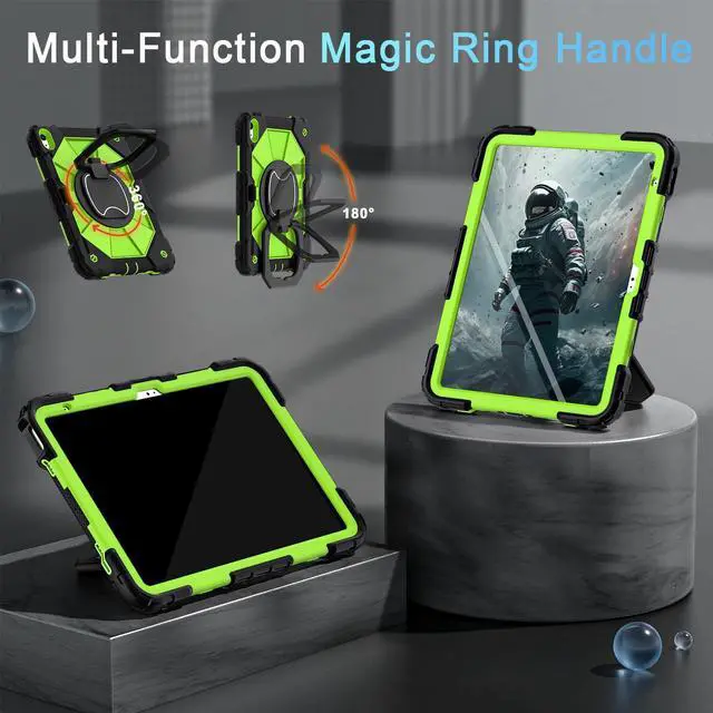 Alt view image 5 of 5 - Auizotl Case for iPad (A16) 11th Generation 11 Inch (2025) /iPad 10th Generation 10.9 Inch (2022) with Rotating Stand Screen Protector,Heavy Duty Shockproof Cover for i Pad 10th Gen Case,Black Green