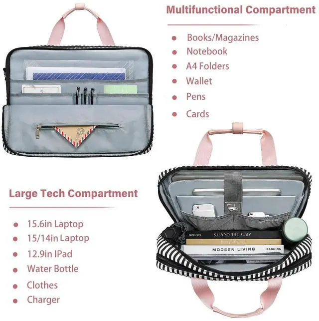 Alt view image 4 of 5 - Laptop Bag for Women Computer Bags 15.6 Inch Laptop Case,Water Resistant Canvas Women Briefcase for Work,Business,Travel (Pink)