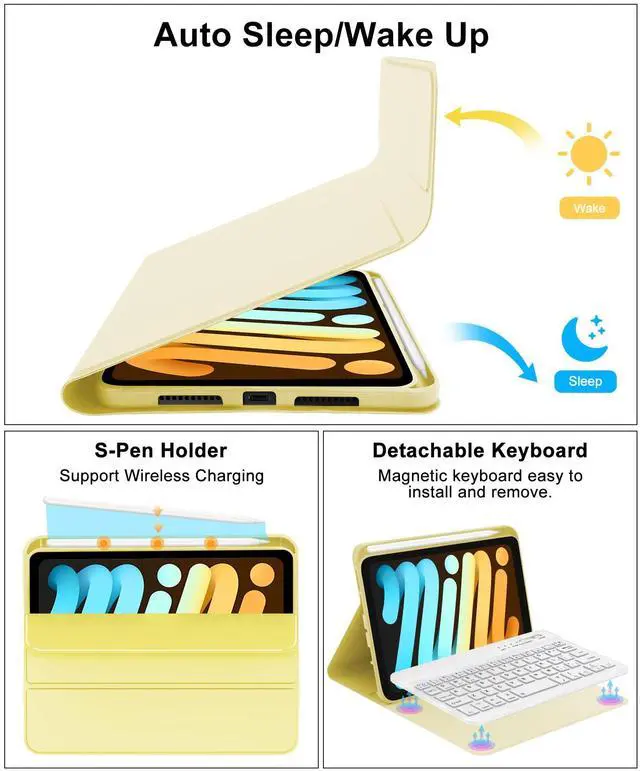 Alt view image 5 of 5 - iPad Mini 7th Gen 2024 (A17 Pro) & iPad Mini 6 Keyboard Case 2021, Detachable Wireless Bluetooth Keyboard Slim Folio Smart Cover with Pencil Holder for iPad Mini 7th/6th Gen 8.3 inch - Yellow
