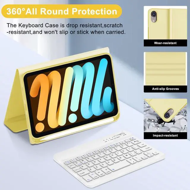 Alt view image 4 of 5 - iPad Mini 7th Gen 2024 (A17 Pro) & iPad Mini 6 Keyboard Case 2021, Detachable Wireless Bluetooth Keyboard Slim Folio Smart Cover with Pencil Holder for iPad Mini 7th/6th Gen 8.3 inch - Yellow