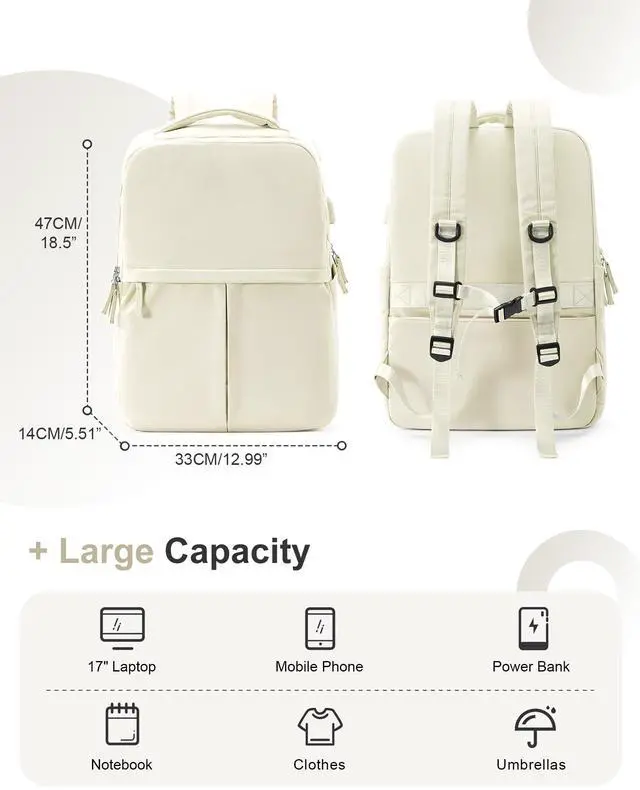 Alt view image 2 of 5 - CADOLIM Beige Large Travel Backpack For Women Laptop Backpack Carry On Backpack For Airplanes College Backpacks For Women Men Waterproof Gym Work Backpack For Travel