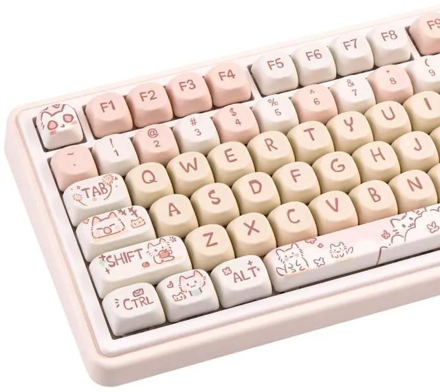 Main image of COOMICKEY PBT Keycap Set, MOA Profile Cute Keycaps Pink Cat Keycaps 131 Keys Custom Dye-Sublimation Keyboard Keycap Set for 60% 65% 70% 75% 100% Cherry Gateron MX Switches Mechanical Keyboards