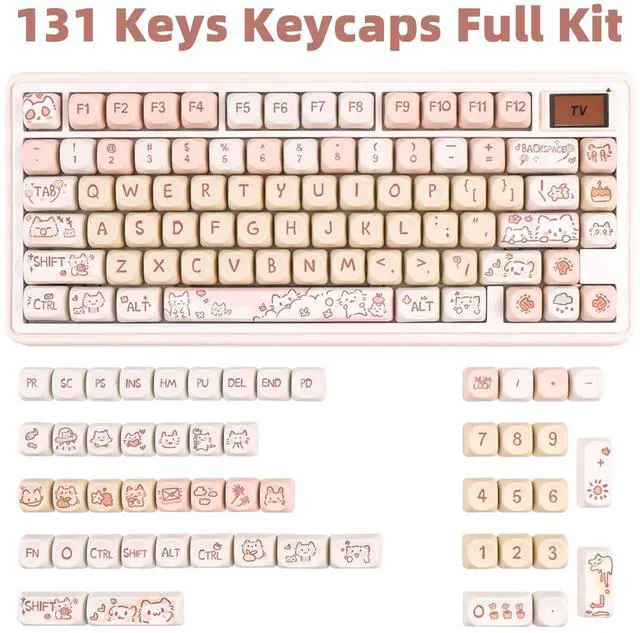 Alt view image 2 of 5 - COOMICKEY PBT Keycap Set, MOA Profile Cute Keycaps Pink Cat Keycaps 131 Keys Custom Dye-Sublimation Keyboard Keycap Set for 60% 65% 70% 75% 100% Cherry Gateron MX Switches Mechanical Keyboards