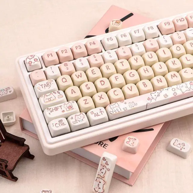 Alt view image 3 of 5 - COOMICKEY PBT Keycap Set, MOA Profile Cute Keycaps Pink Cat Keycaps 131 Keys Custom Dye-Sublimation Keyboard Keycap Set for 60% 65% 70% 75% 100% Cherry Gateron MX Switches Mechanical Keyboards