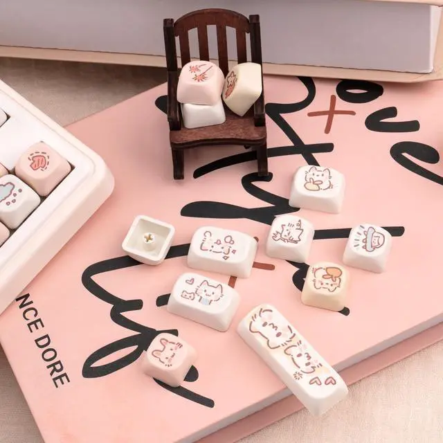 Alt view image 5 of 5 - COOMICKEY PBT Keycap Set, MOA Profile Cute Keycaps Pink Cat Keycaps 131 Keys Custom Dye-Sublimation Keyboard Keycap Set for 60% 65% 70% 75% 100% Cherry Gateron MX Switches Mechanical Keyboards