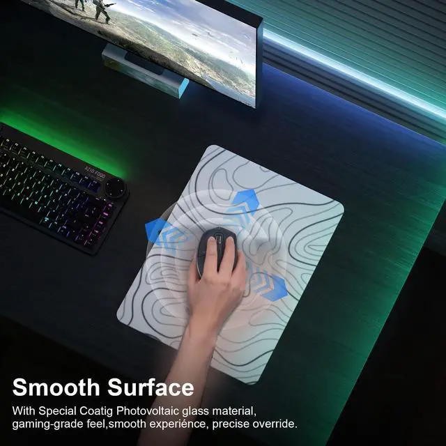 Alt view image 3 of 5 - DAWNTREES Glass Gaming Mouse Pad,Accurate and Fast Mouse Tracking,Tempered Glass,Anti-Slip Rubber Base,XL Mouse Mat for Gamer, Office & Home,13.78"x10.24" White Topographic