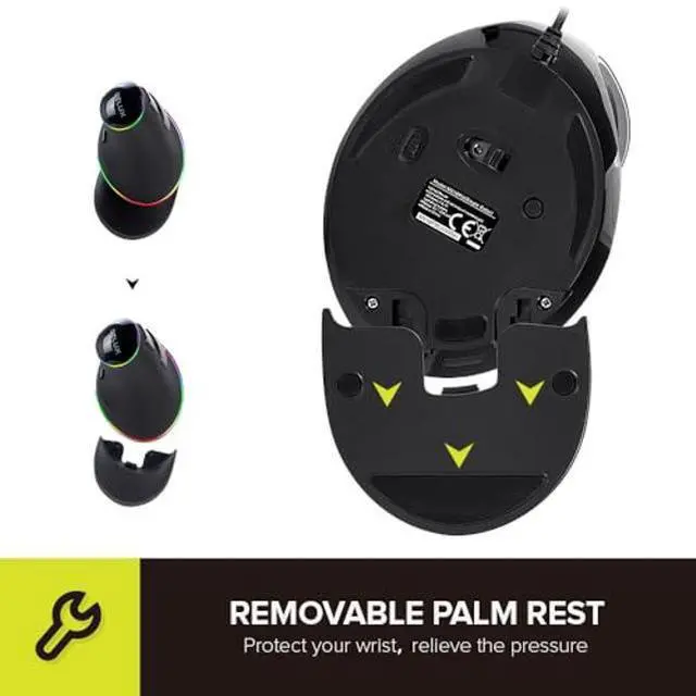 Alt view image 4 of 5 - DeLUX Ergonomic Mouse, Wired Large RGB Vertical Mouse with 6 Buttons, 4000DPI, Removable Wrist Rest for Carpal Tunnel (M618Plus RGB-Wired)