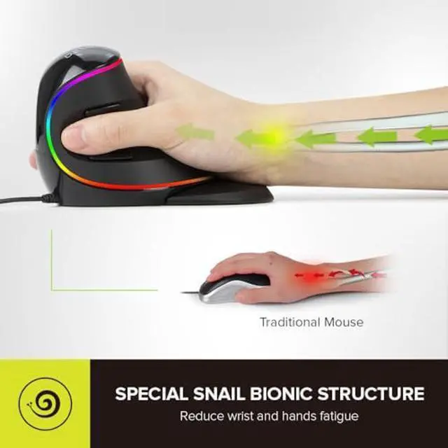 Alt view image 2 of 5 - DeLUX Ergonomic Mouse, Wired Large RGB Vertical Mouse with 6 Buttons, 4000DPI, Removable Wrist Rest for Carpal Tunnel (M618Plus RGB-Wired)