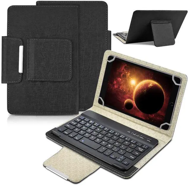 Main image of DETUOSI Universal 8.0 inch Android Tablet Case with Keyboard, Removable Wireless Bluetooth Keyboard + PU Leather Folio Book Cover + Stand, Travel Portable Sleeve for iOS/Android/Windows System Tablet