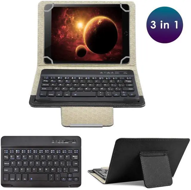 Alt view image 3 of 5 - DETUOSI Universal 8.0 inch Android Tablet Case with Keyboard, Removable Wireless Bluetooth Keyboard + PU Leather Folio Book Cover + Stand, Travel Portable Sleeve for iOS/Android/Windows System Tablet