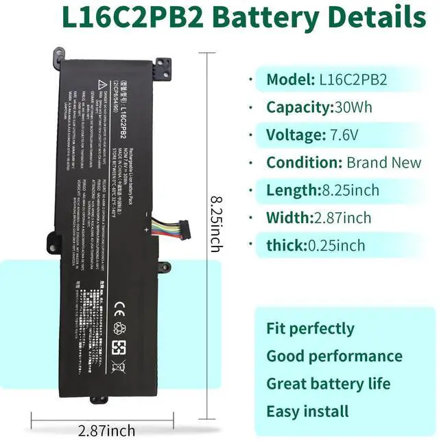 Alt view image 2 of 5 - L16C2PB2 Battery Replacement for Lenovo IdeaPad 320 330 S145 320-15abr 320-15ikb 320-17ikb 330-15ikb 330-15ast 330-17ikb S145-15iwl S145-14iwl Series L17L2PF1 L17M2PB7 L16L2PB2 L16M2PB2 2ICP6/54/90