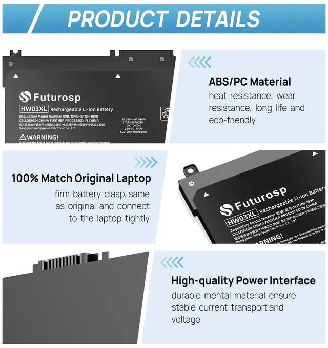 Alt view image 3 of 5 - FUTUROSP HW03XL L97300-005 Laptop Battery Replacement for HP Pavilion 15-EG 15-EH 17-CN 17-CP 15-eg0073cl 15-eg0070wm 15-eh0050wm 17-cn0xxx 17-cn0053cl 17-cn0023dx HWO3XL HW03041XL L96887-421