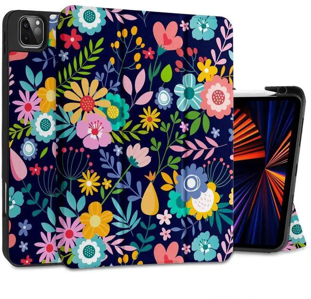 Main image of DONGKE Floral Design Case for iPad Pro 12.9 inch 6th, 5th, 4th, 3rd Gen with Pencil Holder, Auto Wake/Sleep, and Stand