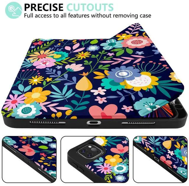 Alt view image 2 of 5 - DONGKE Floral Design Case for iPad Pro 12.9 inch 6th, 5th, 4th, 3rd Gen with Pencil Holder, Auto Wake/Sleep, and Stand