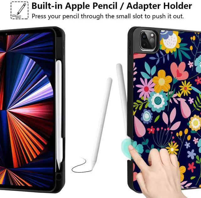 Alt view image 3 of 5 - DONGKE Floral Design Case for iPad Pro 12.9 inch 6th, 5th, 4th, 3rd Gen with Pencil Holder, Auto Wake/Sleep, and Stand