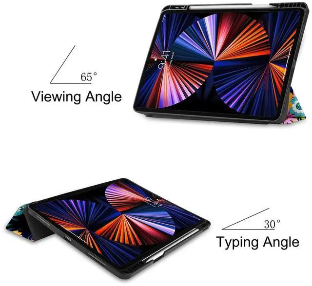 Alt view image 4 of 5 - DONGKE Floral Design Case for iPad Pro 12.9 inch 6th, 5th, 4th, 3rd Gen with Pencil Holder, Auto Wake/Sleep, and Stand