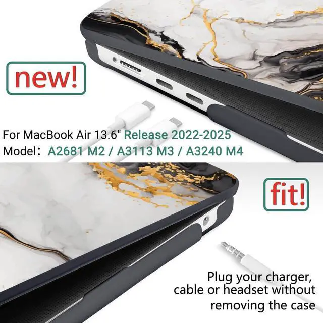 Alt view image 2 of 5 - DONGKE for M4 MacBook Air 13.6 Inch Case 2025 2024 2023 2022 Model A3240 A3113 A2681 M3 M2 Chip, Plastic Hard Shell Case Cover with Touch ID for MacBook Air 13 Inch M4 - Abstract Marble