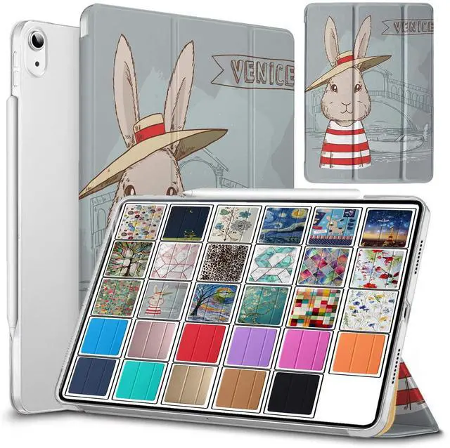 Main image of DuraSafe Cases for iPad Air 6th Air 11 2024 Air 5th 2022 Air 4th 2020 Gen [iPad Air 6/5 / 4/11 ] A2588 A2316 MM6R3LL/A MM6T3LL/A MYHX2LL/A MYJ22LL/A Printed Slim Lightweight PC Clear - Bunny Hat