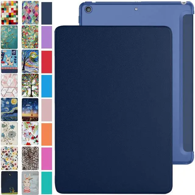 Main image of DuraSafe Cases for iPad 9.7 Inch Air 2nd Gen [ Air 2 2014 ] A1566 A1567 MH2V2LL/A MH2W2LL/A MH2U2LL/A MGLW2LL/A MGL12LL/A MH0W2LL/A Trifold PC Lightweight Smart PU Leather Hard Back Cover - Navy Blue