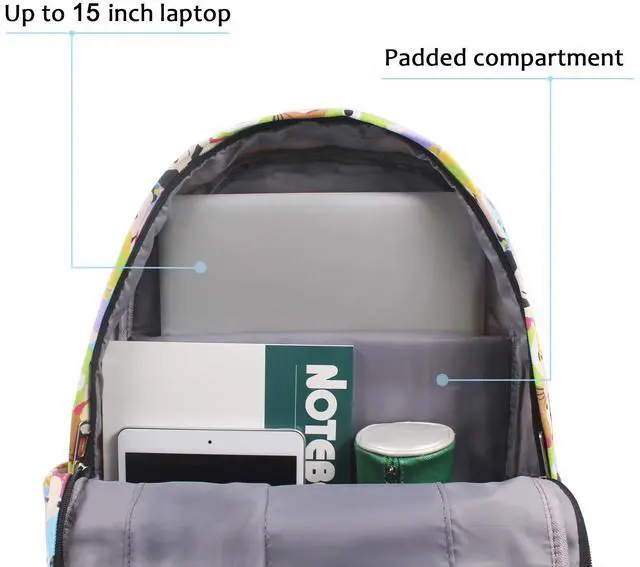 Alt view image 2 of 5 - Finex Star Mario Canvas Backpack Casual Daypack with 15 in Laptop Storage Compartment