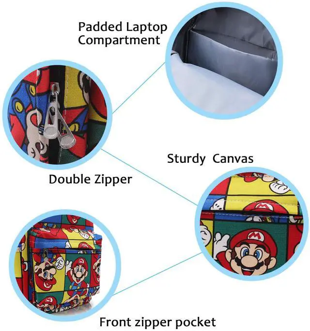 Alt view image 4 of 5 - Finex Star Mario Canvas Backpack Casual Daypack with 15 in Laptop Storage Compartment