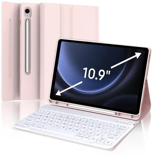 Main image of Galaxy Tab S9 FE Case with Keyboard, Detachable Wireless Bluetooth Keyboard, Smart Folio Cover with S Pen Holder for Samsung Galaxy Tab S9 FE 10.9"/S9 11 inch, Auto Sleep/Wake, Pink