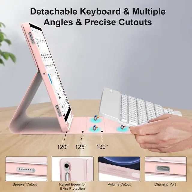 Alt view image 3 of 5 - Galaxy Tab S9 FE Case with Keyboard, Detachable Wireless Bluetooth Keyboard, Smart Folio Cover with S Pen Holder for Samsung Galaxy Tab S9 FE 10.9"/S9 11 inch, Auto Sleep/Wake, Pink