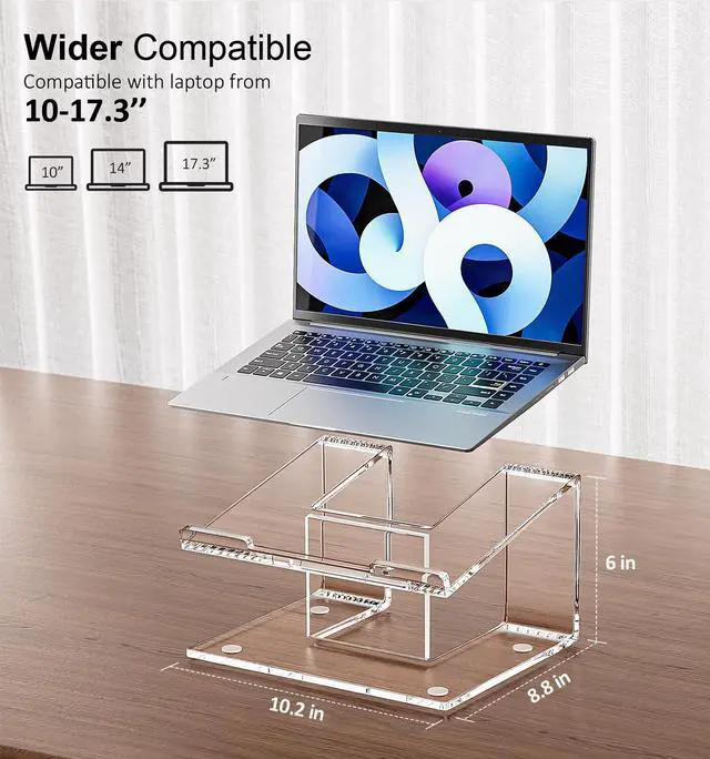 Alt view image 2 of 5 - FUCDTEFC Acrylic Laptop Stand for Desk, Laptop Riser for 10-17.3 Inch Laptops, Ergonomic Computer Stand Holder Compatible with Macbooks and Notebooks- Clear