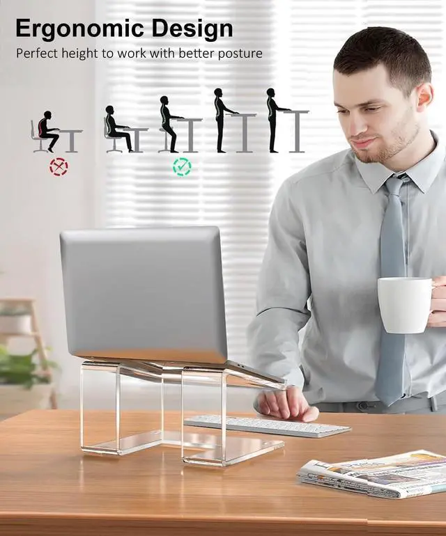 Alt view image 3 of 5 - FUCDTEFC Acrylic Laptop Stand for Desk, Laptop Riser for 10-17.3 Inch Laptops, Ergonomic Computer Stand Holder Compatible with Macbooks and Notebooks- Clear