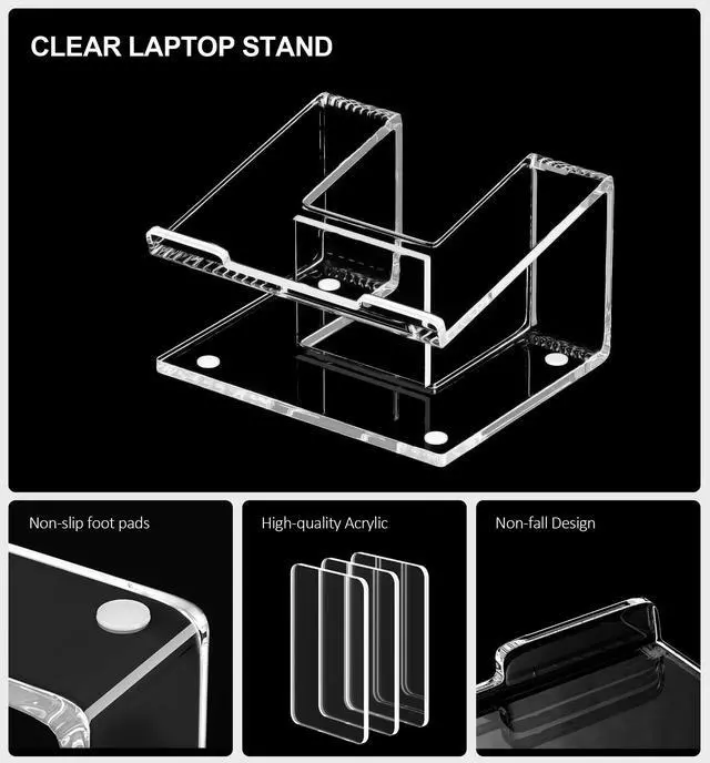 Alt view image 5 of 5 - FUCDTEFC Acrylic Laptop Stand for Desk, Laptop Riser for 10-17.3 Inch Laptops, Ergonomic Computer Stand Holder Compatible with Macbooks and Notebooks- Clear