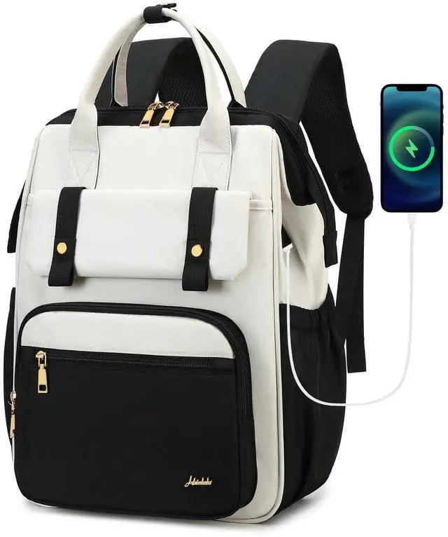 Main image of Hidds Laptop Backpack for Women 15.6 In Work Business Computer Bag School College Backpacks Commuter Back Pack Purse Girls Nursing Bookbag Womens Anti Theft Travel Daypack with USB Port - Black Beige