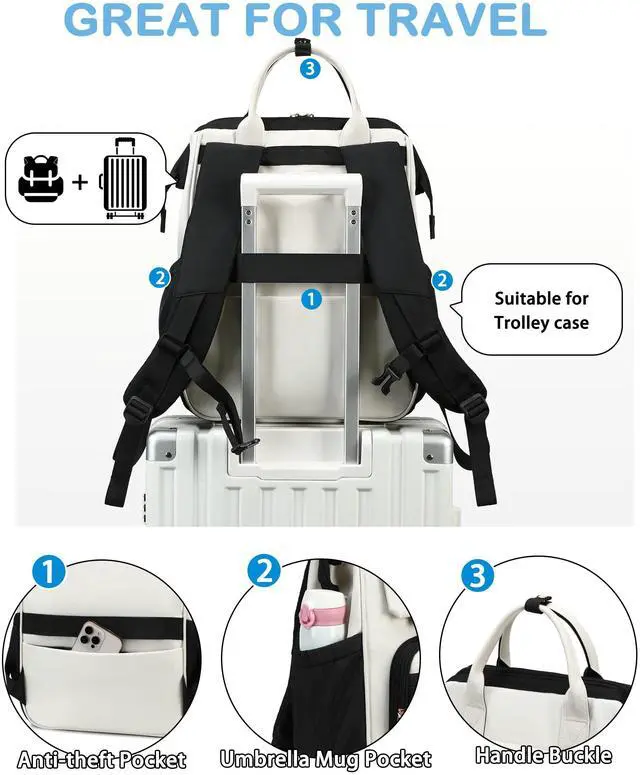 Alt view image 4 of 5 - Hidds Laptop Backpack for Women 15.6 In Work Business Computer Bag School College Backpacks Commuter Back Pack Purse Girls Nursing Bookbag Womens Anti Theft Travel Daypack with USB Port - Black Beige