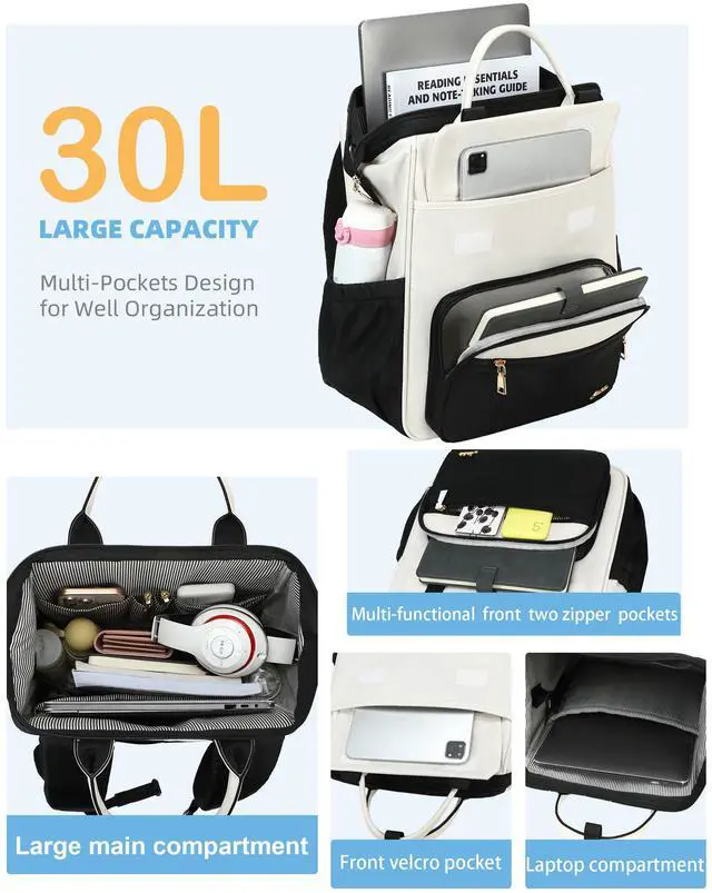 Alt view image 3 of 5 - Hidds Laptop Backpack for Women 15.6 In Work Business Computer Bag School College Backpacks Commuter Back Pack Purse Girls Nursing Bookbag Womens Anti Theft Travel Daypack with USB Port - Black Beige
