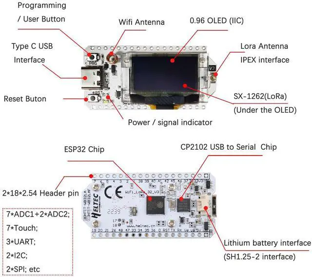 Alt view image 2 of 5 - ESP32 LoRa V3 915MHz ESP32S3 WiFi BT Development Board with 0.96" OLED Display + 5DBi LoRa Antenna, SX1262 LoRa32 Kit for Arduino Meshtastic IoT