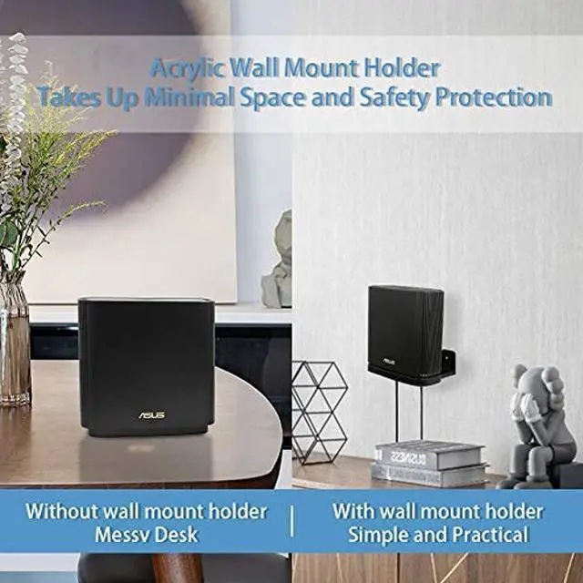 Alt view image 2 of 5 - Wall Mount Holder for ASUS ZenWiFi AX Whole-Home Tri-Band Mesh WiFi 6 System (XT8)(CT8)(XT9),Simple and Sturdy Wall Mount Holder Stand Bracket by HOLACA (2 Pack, Black)