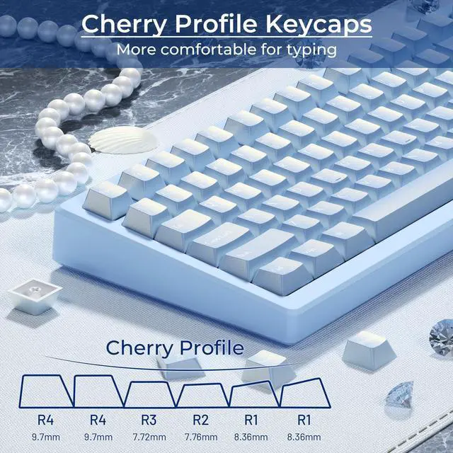 Alt view image 4 of 5 - HITIME x XVX PBT Keycaps 75 60 Percent, Blue Custom Keyboard Keycaps, Cherry Profile Key caps Set 97 Keys for Cherry Gateron MX Switche Keyboard