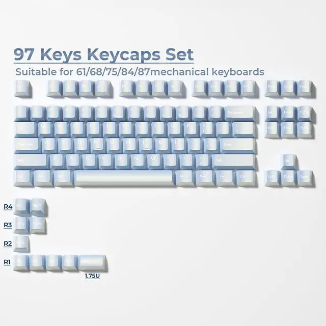 Alt view image 5 of 5 - HITIME x XVX PBT Keycaps 75 60 Percent, Blue Custom Keyboard Keycaps, Cherry Profile Key caps Set 97 Keys for Cherry Gateron MX Switche Keyboard