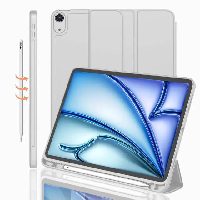 Main image of iMieet iPad Air 11 Inch Case M3(2025) / M2 (2024), iPad Air 5th/4th Generation Case 2022/2020 10.9 Inch with Pencil Holder,Trifold Stand Smart Case with Soft TPU Back(Light Gray)