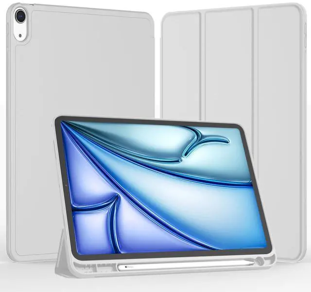 Alt view image 2 of 5 - iMieet iPad Air 11 Inch Case M3(2025) / M2 (2024), iPad Air 5th/4th Generation Case 2022/2020 10.9 Inch with Pencil Holder,Trifold Stand Smart Case with Soft TPU Back(Light Gray)