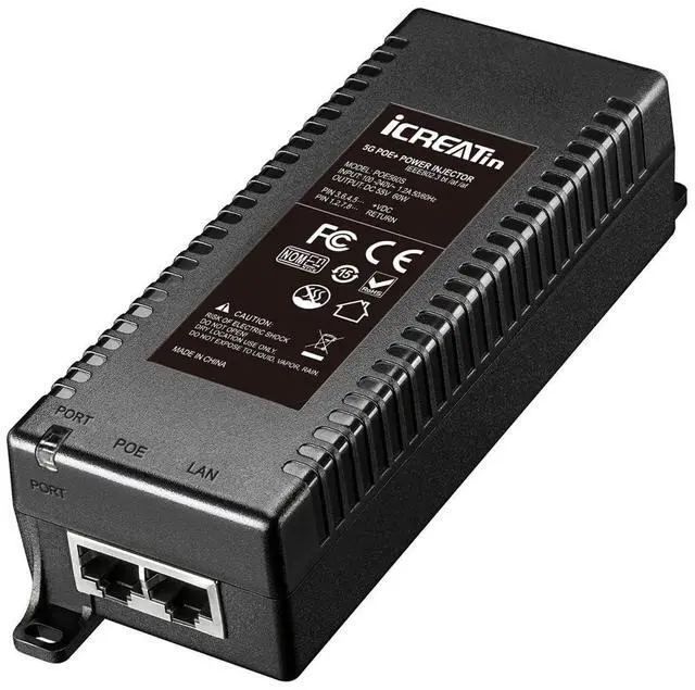 Main image of 5G POE++ Injector 60W, IEEE 802.3bt/af/at, 5G/2.5Gbps/1Gigabit PoE+ Ethernet Adapter, 5G Base-T Compliant, Network a PoE Device up to 328ft, for High Power PTZ Camera, VOIP Phone, WiFi 6 AP etc.