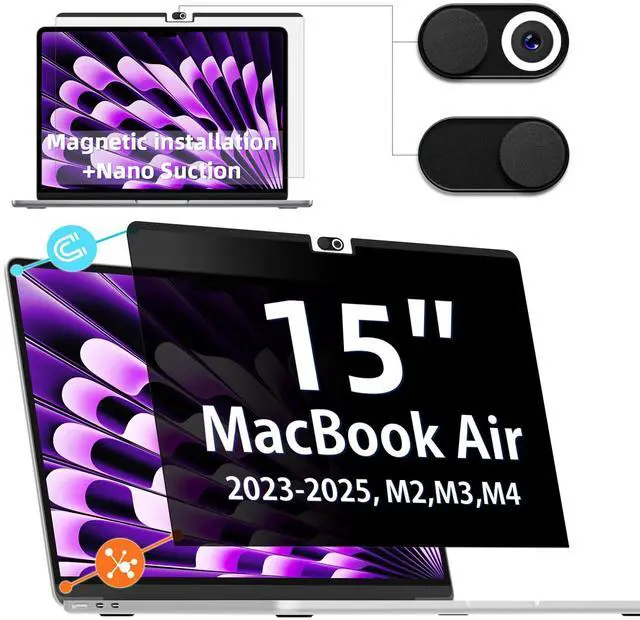 Main image of IPROKKO Magnetic MacBook Privacy Screen Protector, Compatible with MacBook Air 15Inch (2023-2025, M2 M3 M4) - A2941 A3114 A3241, Removable Matte Anti Glare Blue Light Filter for Mac Air 15.3" Laptop